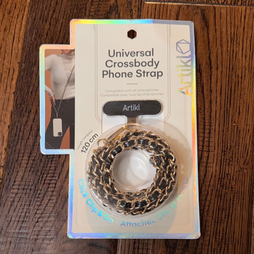 Universal Crossbody Phone Strap - Black and Gold Chain